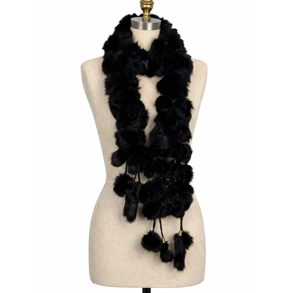 Belle Fare Hoya knitted rex rabbit ruffle scarf real fur